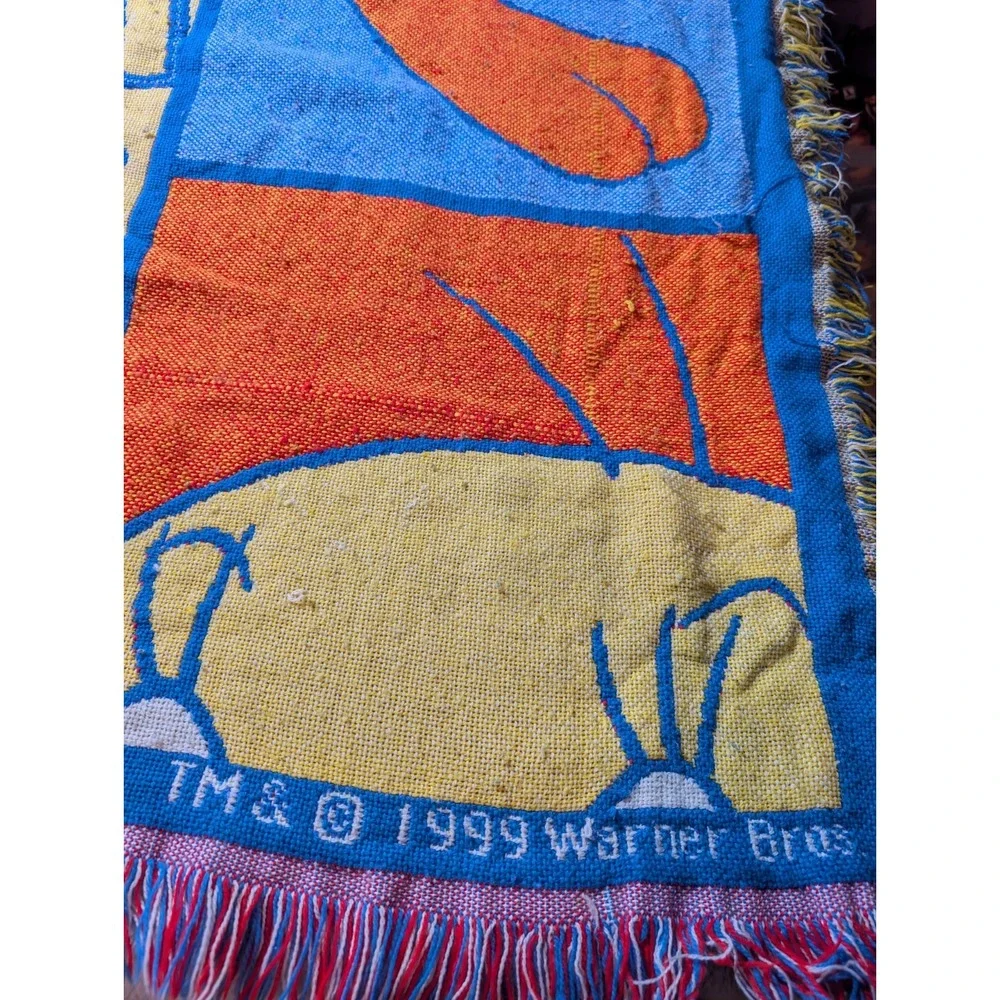 Vintage Looney Tunes Woven Throw Blanket Tapestry 1999 Rare Tweetie Bird 60 X 48
